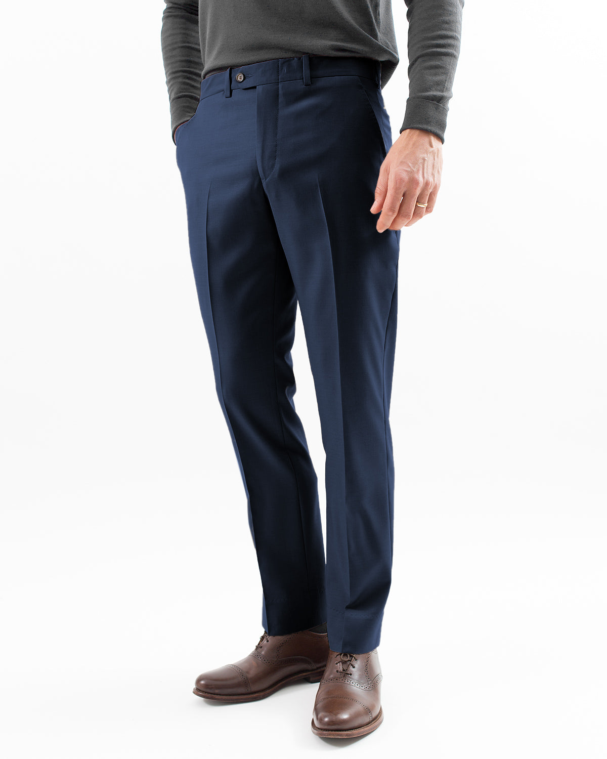 Super 120s Wool Gabardine USA Hertling Trouser, Navy – Dress