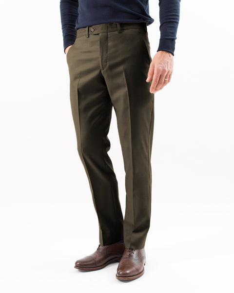 Super 120s Wool Gabardine Dress Trouser, Olive